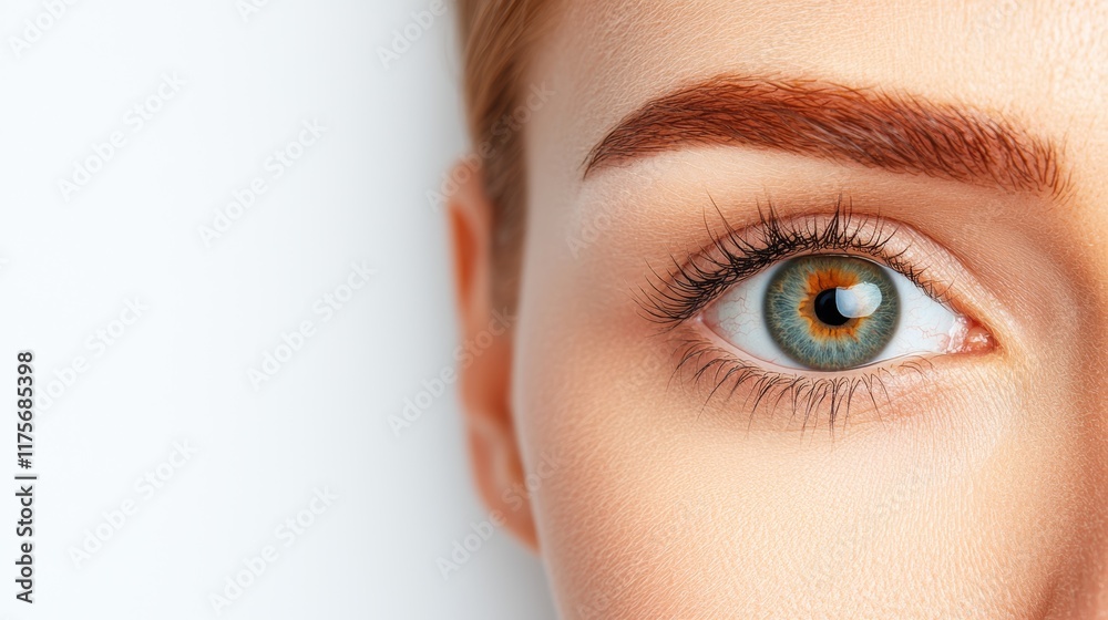 Naklejka premium Close-Up of Beautiful Eye with Perfect Skin Before and After Skincare Treatment