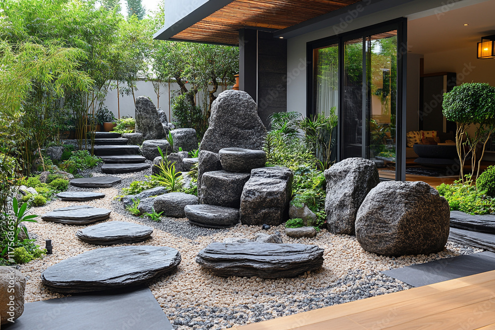 Serene Zen Garden Landscaping Design Featuring Stone Pathways Serene Zen Garden Landscaping Design Featuring Stone Pathways