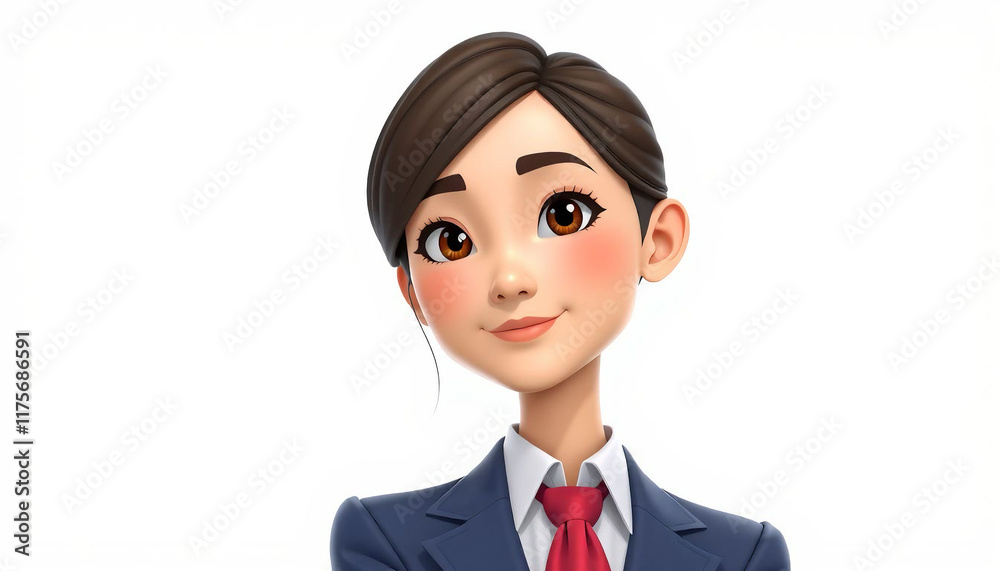 3d rendering of a smiling, confident asian businesswoman in a suit and tie, crossing her arms against a clean white background, conveying professionalism and success. 3d rendering of a smiling, confident asian businesswoman in a suit and tie, crossing her arms against a clean white background, conveying professionalism and success.