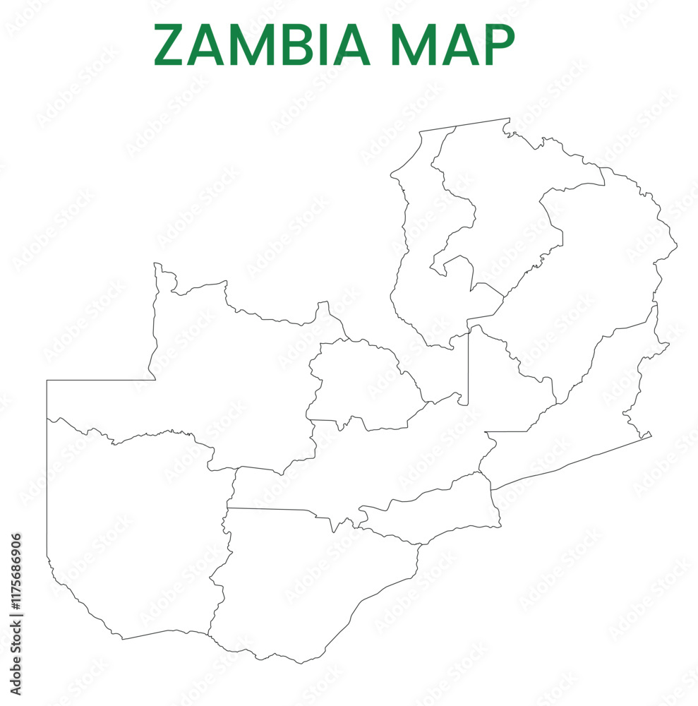 High detailed map of Zambia. Outline map of Zambia. Africa High detailed map of Zambia. Outline map of Zambia. Africa