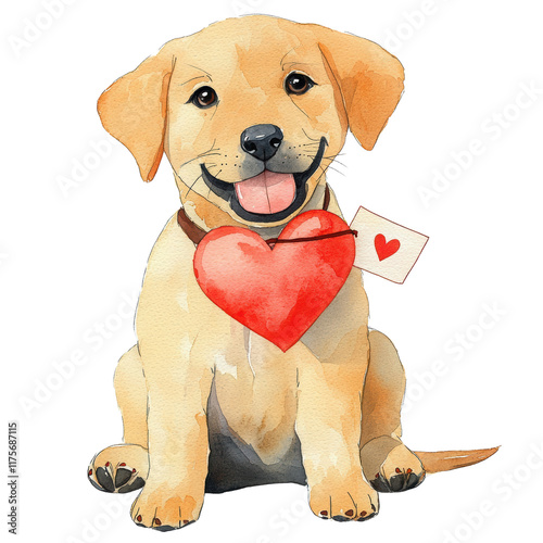 A cheerful, cartoon-style dog with a heart tag, exuding warmth and joy.