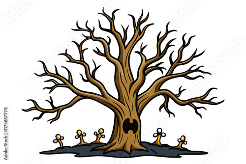 Vector design of barren tree with creepy silhouette, perfect for horror, autumn, or haunted forest concepts