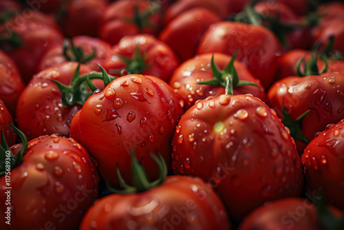 Bunch of red tomatoes with water droplets on them photo