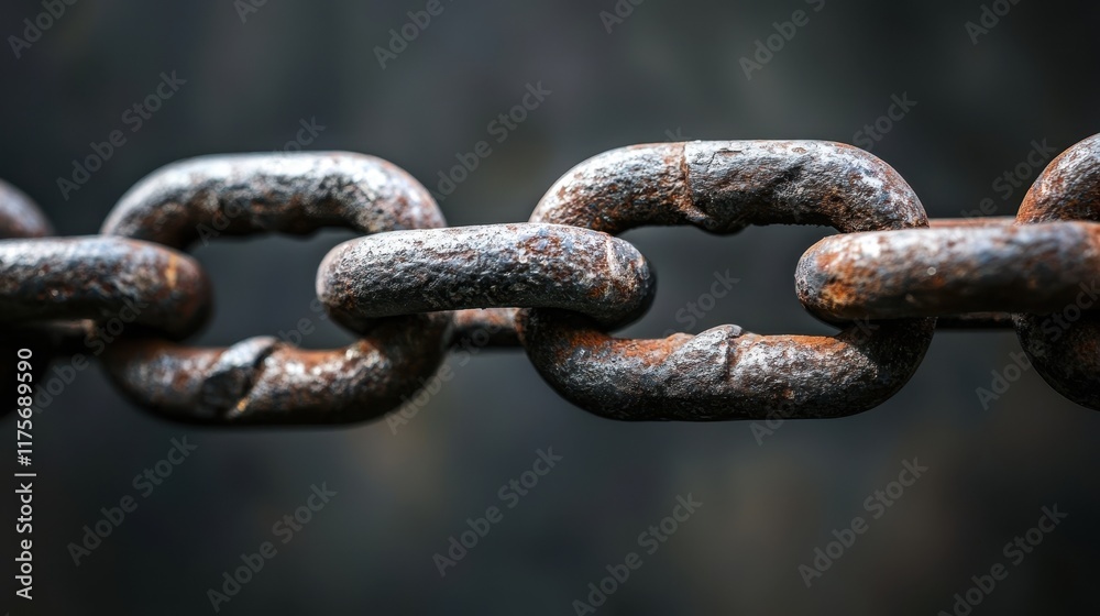 Rusty Metal Chain Link Against Dark Background Highlighting Texture and Detail in Industrial Setting Rusty Metal Chain Link Against Dark Background Highlighting Texture and Detail in Industrial Setting