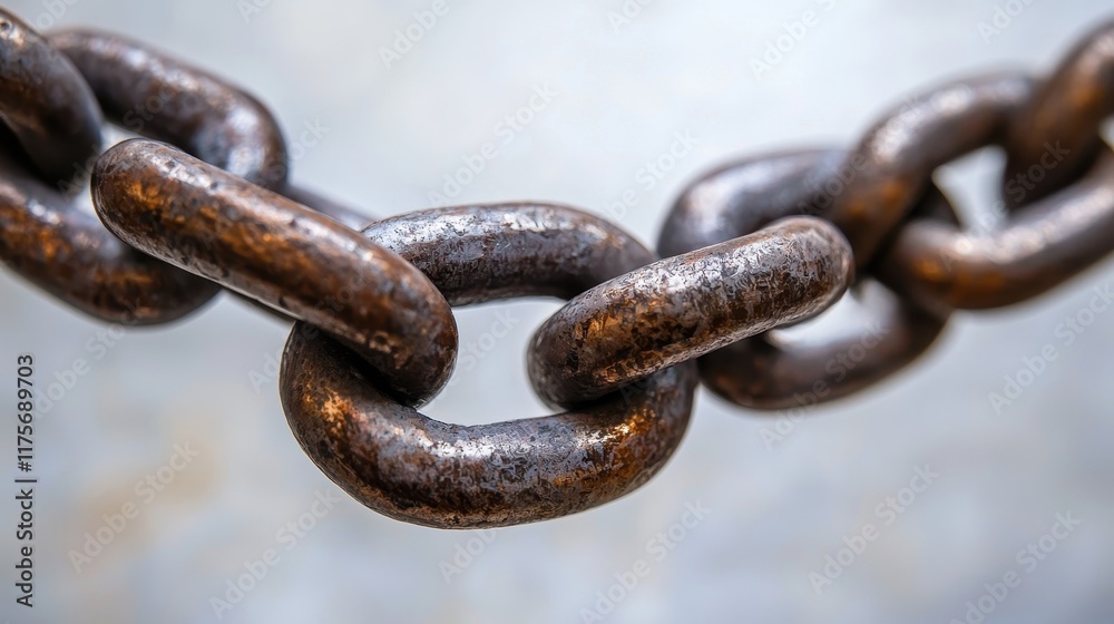 Close-Up of Rusty Steel Chain Links Displaying Texture and Industrial Aesthetic in Defocused Background Close-Up of Rusty Steel Chain Links Displaying Texture and Industrial Aesthetic in Defocused Background