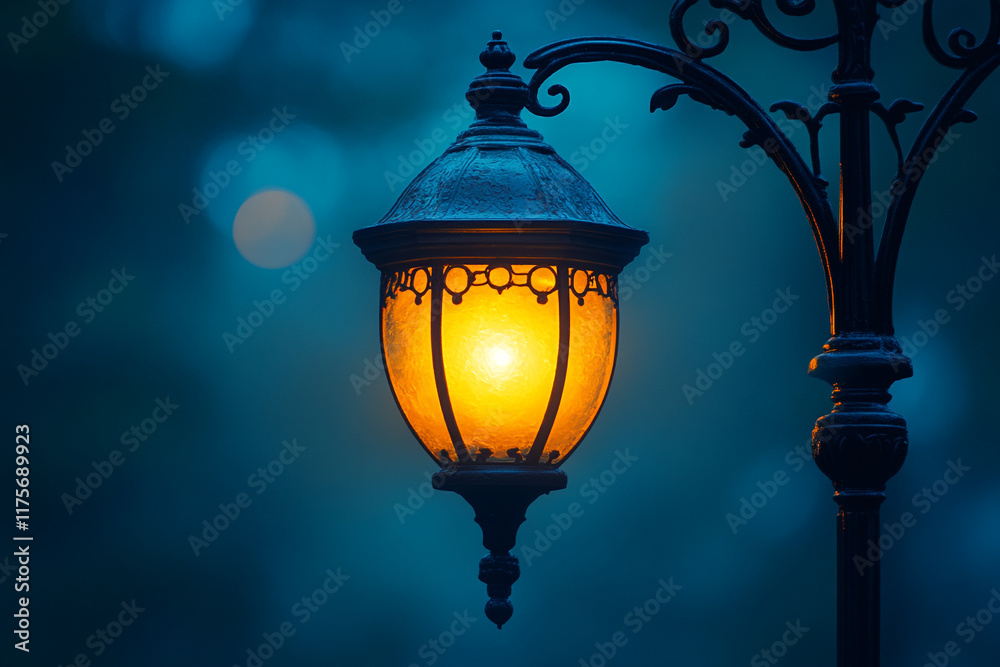 Illuminated Ornate Lamp Post At Dusk Illuminated Ornate Lamp Post At Dusk