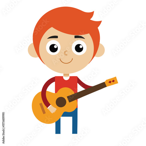 Groovy music cartoon character boy with a guitar