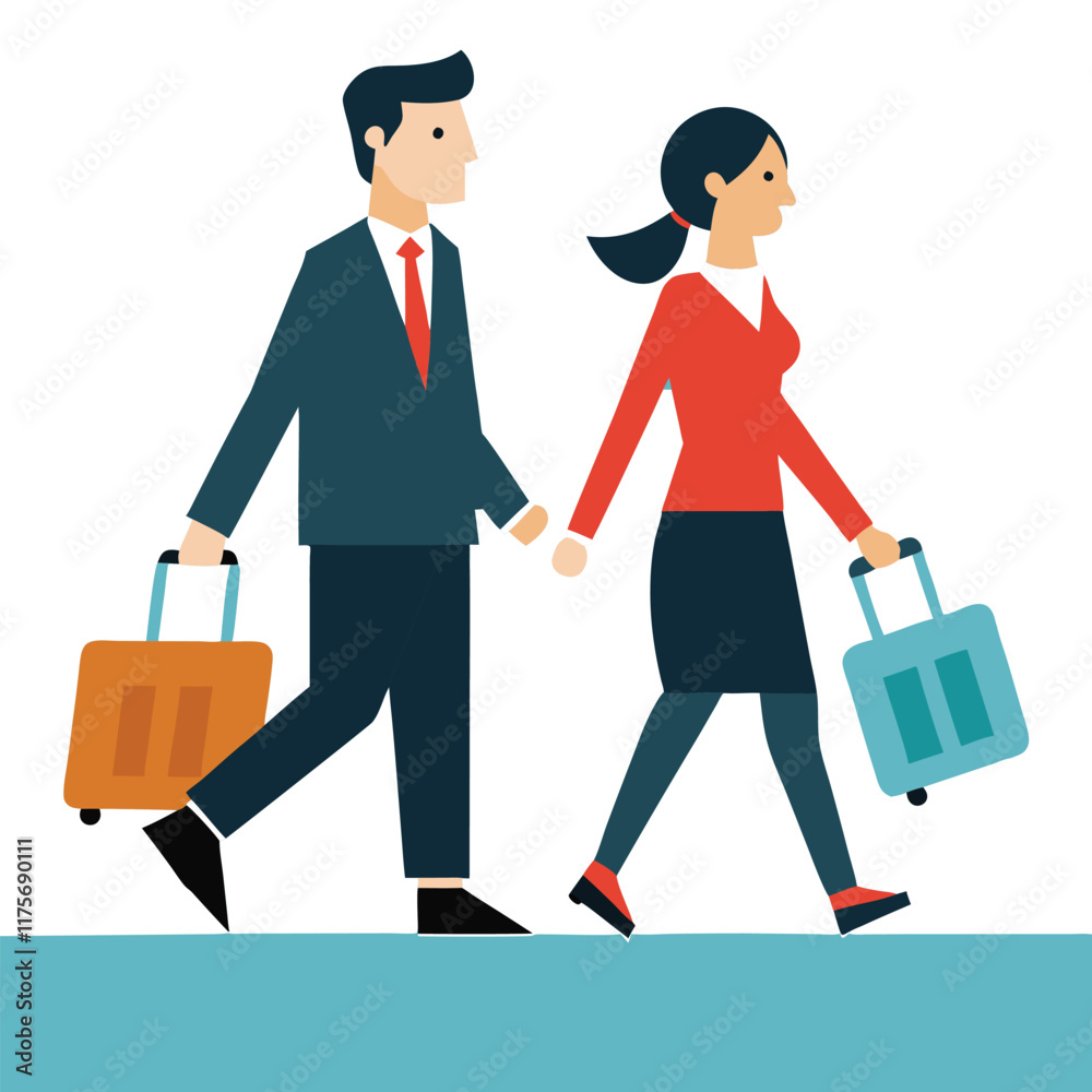 Business Travel Concept – Professional Man and Woman with Luggage Flat Vector Illustration Business Travel Concept – Professional Man and Woman with Luggage Flat Vector Illustration