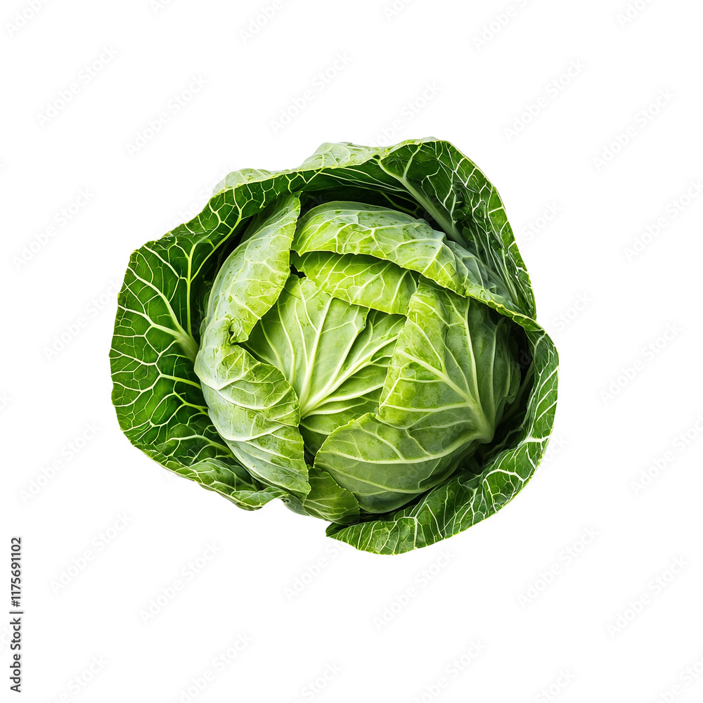 Fototapeta premium a head of green lettuce against a transparent background, PNG image, PNG file, Generative art.