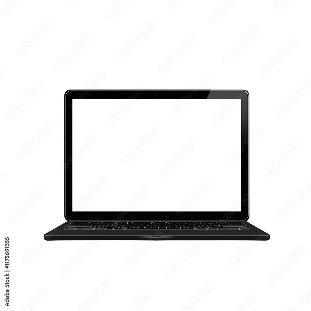 a black laptop computer with a blank white screen PNG image, PNG file, Generative art.