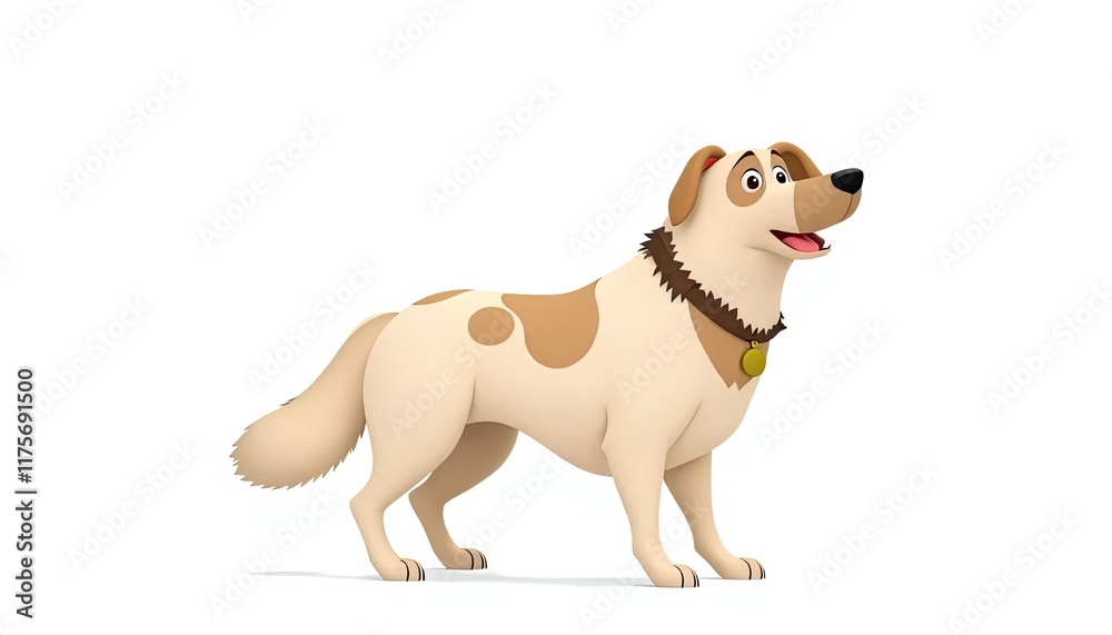 Happy cartoon dog standing, white background, pet illustration, children's book Happy cartoon dog standing, white background, pet illustration, children's book