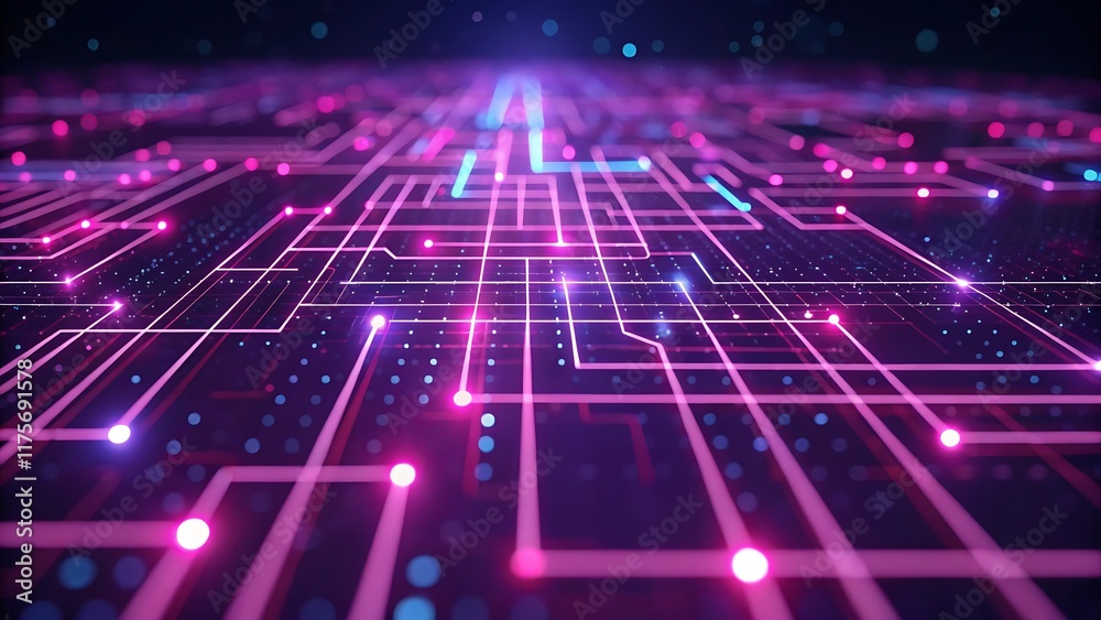 Futuristic Neon Pink Digital Grid Representing Data Flow, Technology, and Cyberpunk Aesthetics Futuristic Neon Pink Digital Grid Representing Data Flow, Technology, and Cyberpunk Aesthetics