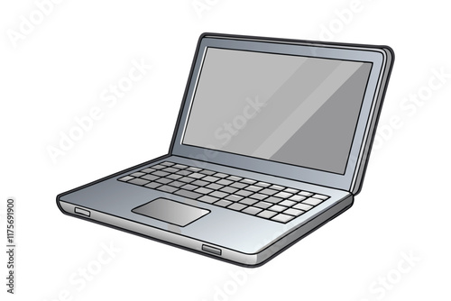 Stylized laptop with a metallic finish and blank screen, ideal for technology themed designs and digital presentations
