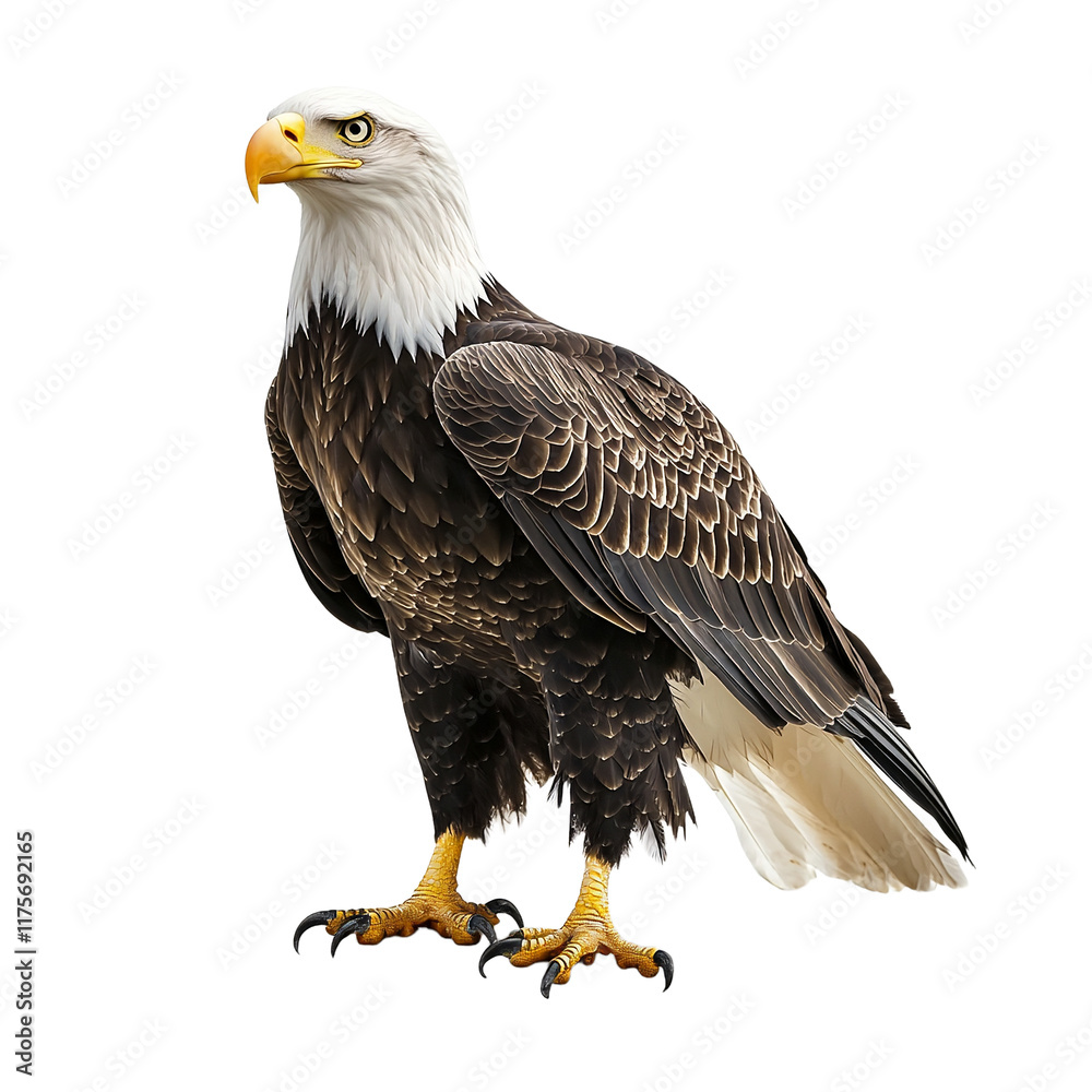 a bald eagle standing on a transparent background, photo PNG image, PNG file, Generative art. a bald eagle standing on a transparent background, photo PNG image, PNG file, Generative art.