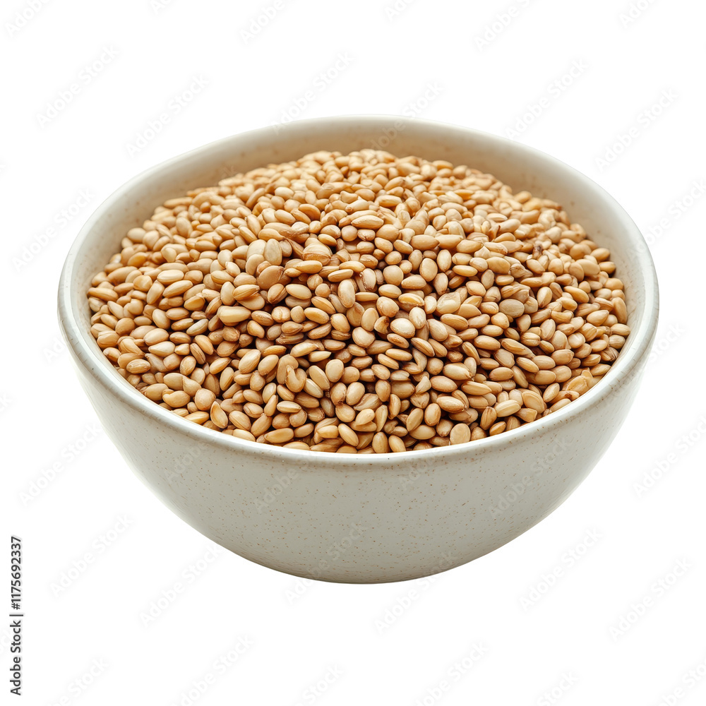 A close view of sesame seeds in a bowl on a transparent background showcasing their natural color and texture, sesame in a bowl isolated on transparent background A close view of sesame seeds in a bowl on a transparent background showcasing their natural color and texture, sesame in a bowl isolated on transparent background