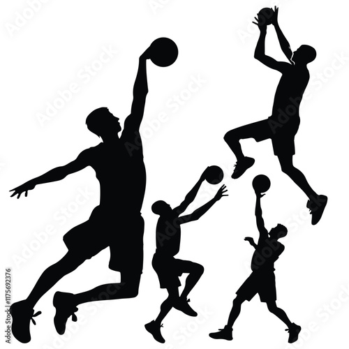 basketball players vector background silhouette set