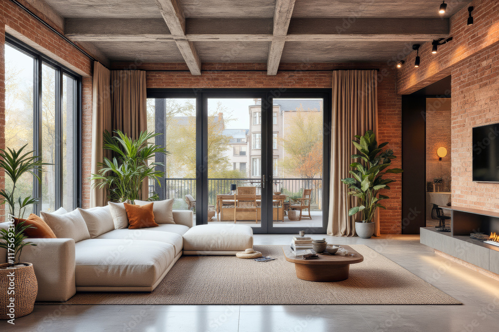 A photo of modern livingroom interior design: A living room filled with furniture and a fire place. A photo of modern livingroom interior design: A living room filled with furniture and a fire place.