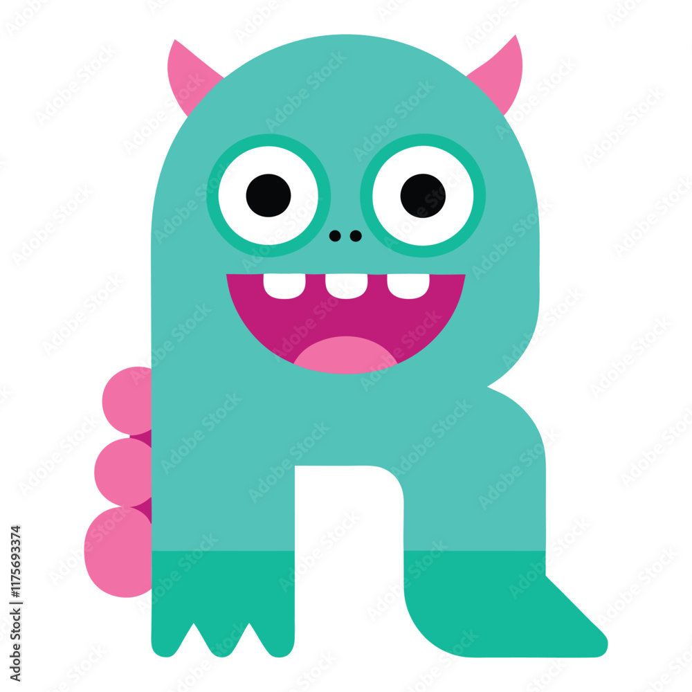 Fototapeta premium Funny and cute alphabet R with monster