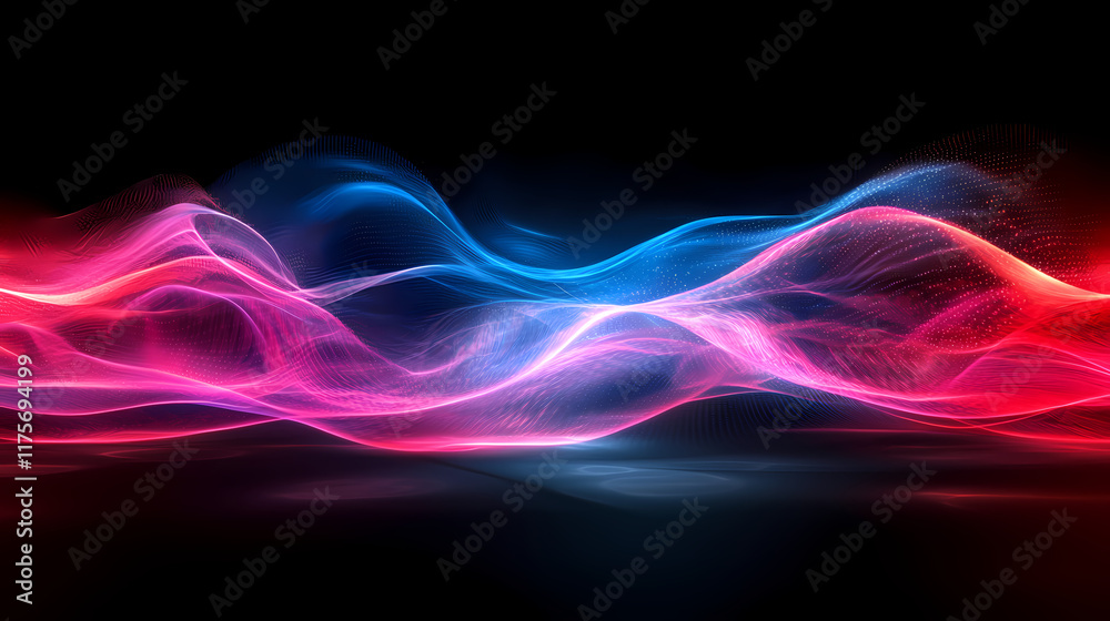 Abstract Flow: Dynamic and ethereal, vibrant waves of magenta and blue light shimmer against a dark background, creating a mesmerizing and abstract visual experience. Abstract Flow: Dynamic and ethereal, vibrant waves of magenta and blue light shimmer against a dark background, creating a mesmerizing and abstract visual experience.