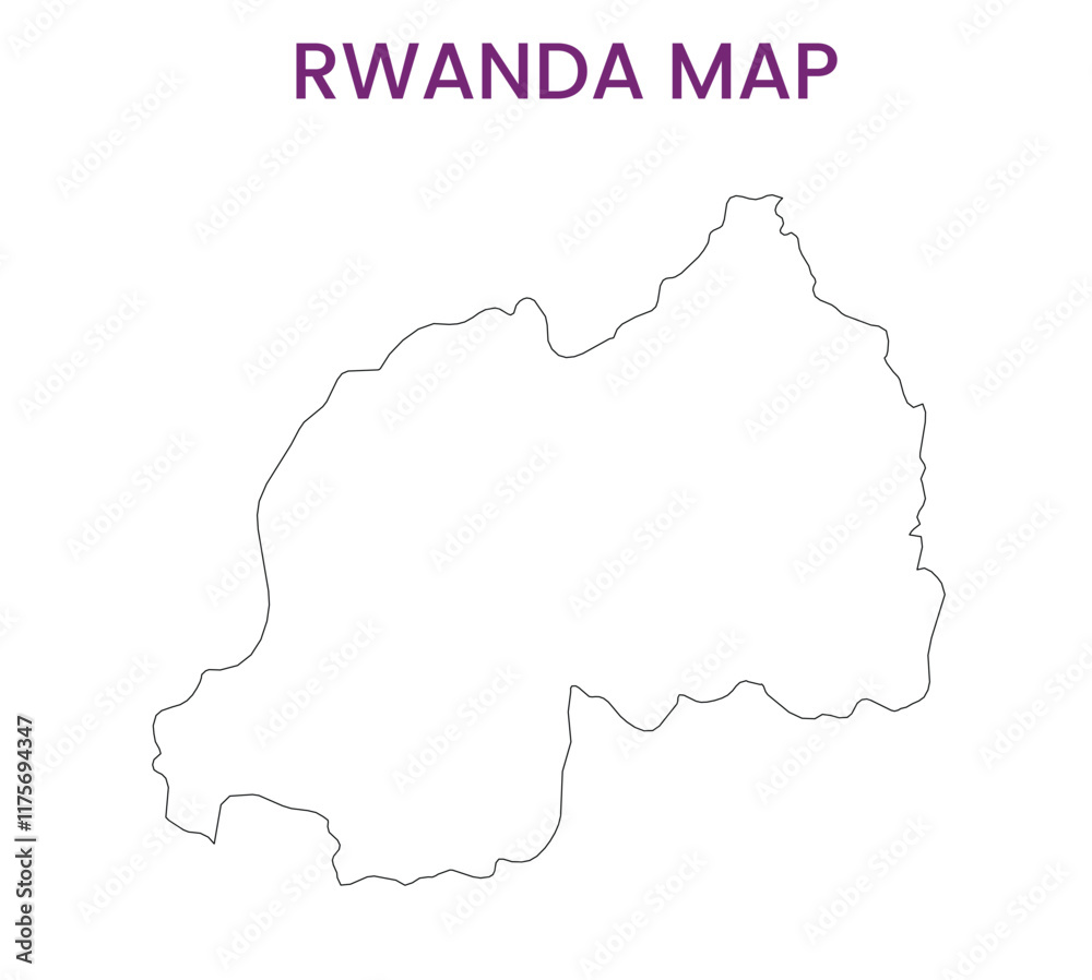 High detailed map of Rwanda. Outline map of Rwanda. Africa