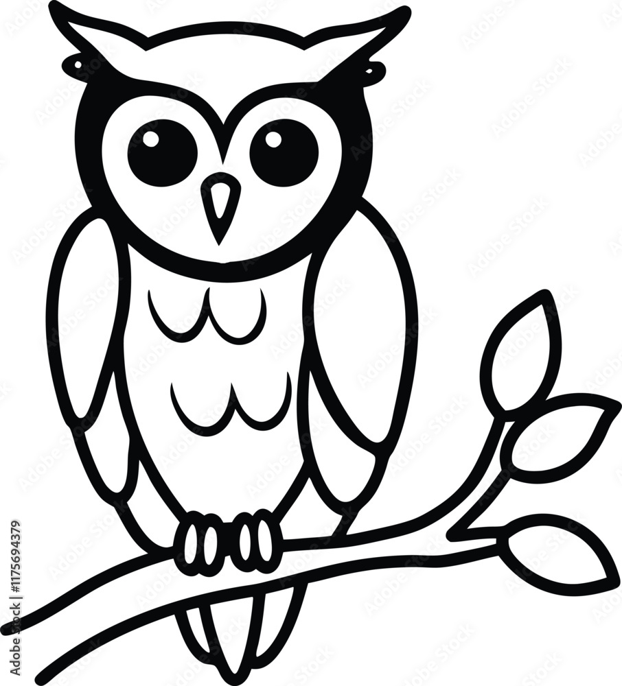 A Owl  is sitting line art illustration