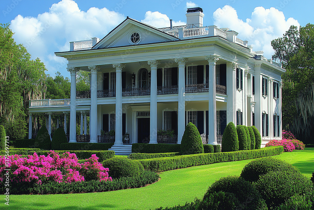Obraz premium Majestic Southern Mansion With Extensive Landscaping