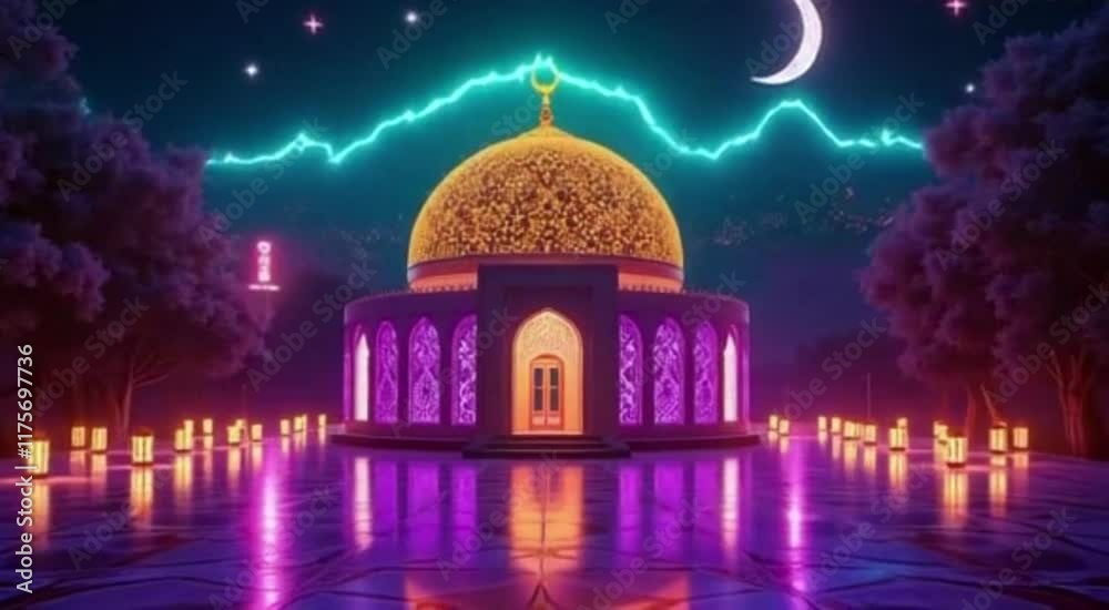 4k Animation of Eid Mubarak Idul Fitri Ramadan Kareem for template background