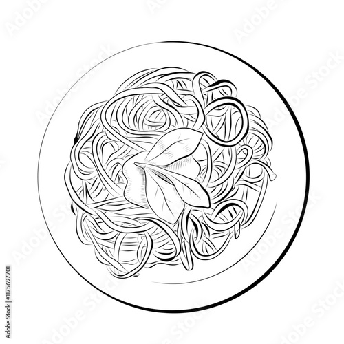 Line drawing. Food in line art style - Italian cuisine pasta. Vector