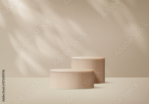 3d background products display podium scene with geometric platform. background vector 3d rendering with podium. stand to show cosmetic products. Stage showcase on pedestal display beige studio