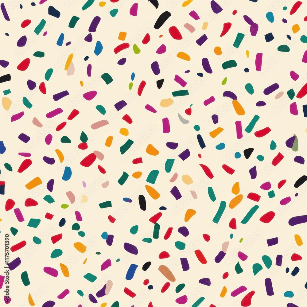 Vector illustration of a seamless confetti pattern with playful, colorful shapes cascading on a neutral beige background, evoking a festive atmosphere. Vector illustration of a seamless confetti pattern with playful, colorful shapes cascading on a neutral beige background, evoking a festive atmosphere.