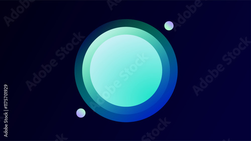 Blue green fading layer circle frame over dark blue gradient background