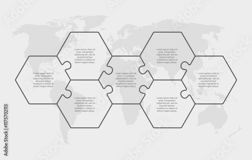 Seven steps line infographic, puzzle template