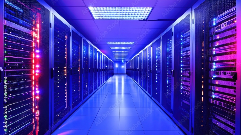 high-tech data center corridor with rows of glowing server racks emphasizing precision and innovation high-tech data center corridor with rows of glowing server racks emphasizing precision and innovation