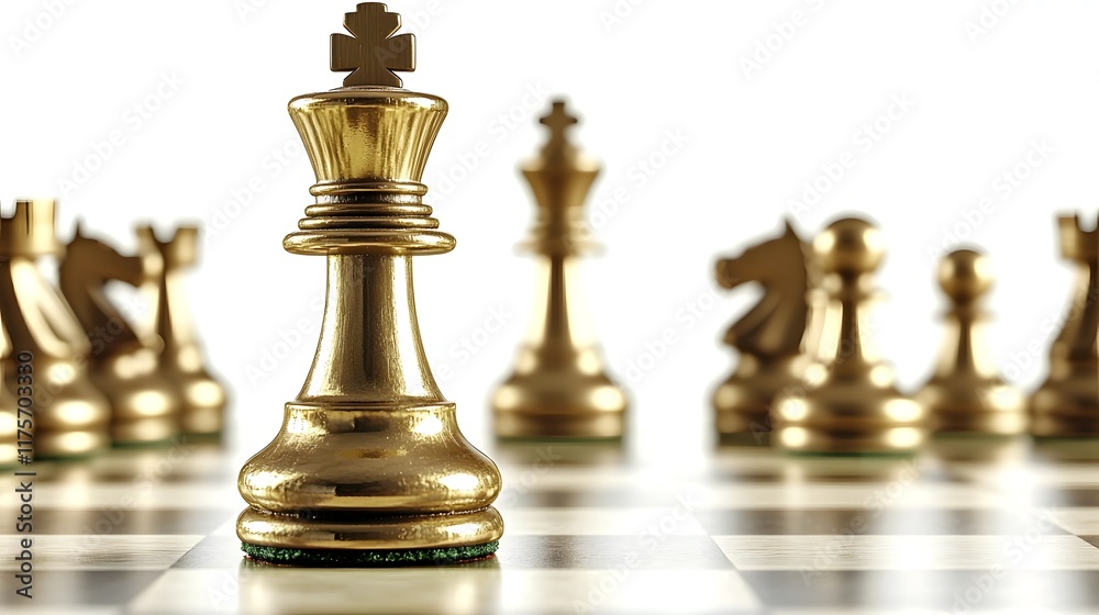 Low angle perspective of a golden chess piece likely the king firmly gripped and ready to seal the game with a decisive move The image symbolizes the strategy intelligence Low angle perspective of a golden chess piece likely the king firmly gripped and ready to seal the game with a decisive move The image symbolizes the strategy intelligence