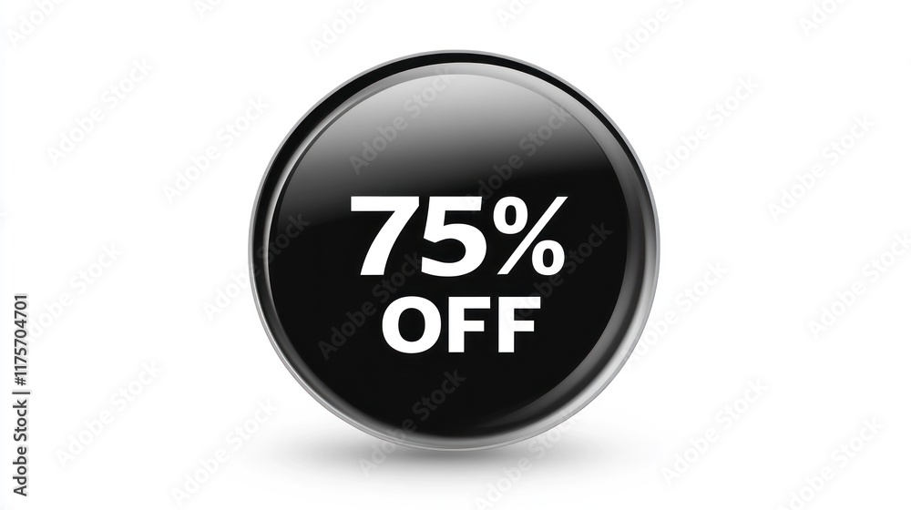 Glossy black circle button showing 75% off. Glossy black circle button showing 75% off.