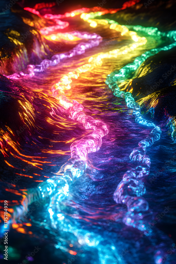 Fototapeta premium Vibrant Flow of Luminous Multicolor Light Streams over Textured Darkness