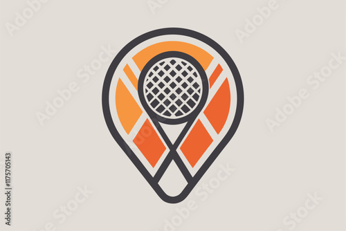 This logo creatively incorporates a tennis racket, highlighting its significance in sports branding, A simple logo incorporating a tennis racket, minimalist simple modern vector logo design