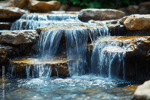 Cascading Water Flows Over Natural Rocks