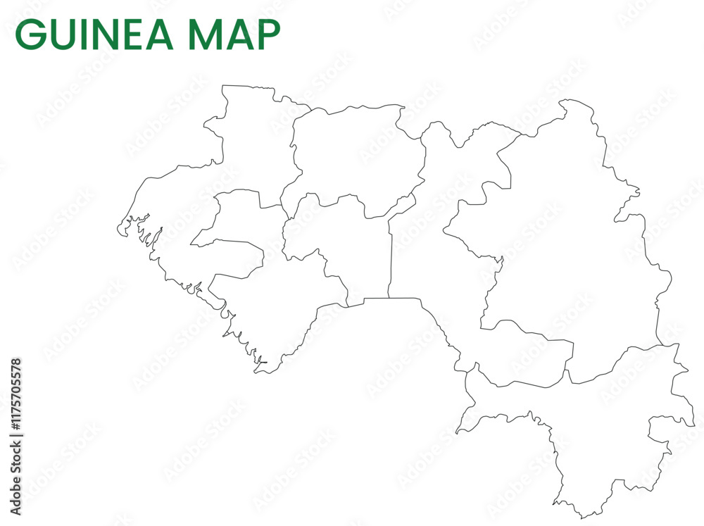 High detailed map of Guinea. Outline map of Guinea. Africa High detailed map of Guinea. Outline map of Guinea. Africa