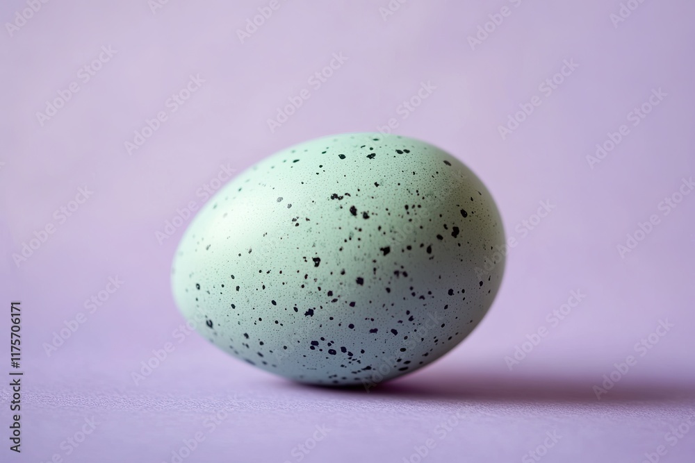 single speckled mint green egg sitting on soft lavender background single speckled mint green egg sitting on soft lavender background