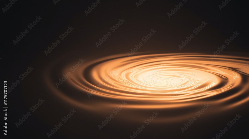 Obraz premium Concentric circular ripples expanding across a dark water surface, forming a captivating pattern highlighted by a radiant golden light at the center, evoke tranquility and energy