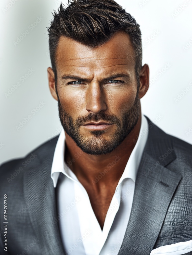 A confident man with a strong presence, dressed in sharp formal attire, exudes charisma and sophistication, captured in a professional portrait with a modern style. A confident man with a strong presence, dressed in sharp formal attire, exudes charisma and sophistication, captured in a professional portrait with a modern style.