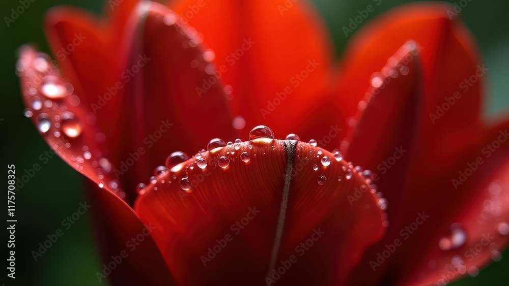 Close-Up of Red Flower Petal With Water Droplets in Focus


