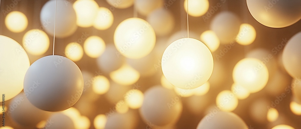 Glowing orbs hang, warm light, abstract. Background blur, design Glowing orbs hang, warm light, abstract. Background blur, design