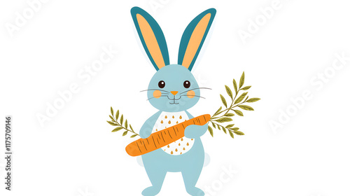 cheerful bunny holding carrot and leaves, perfect for Easter themes photo