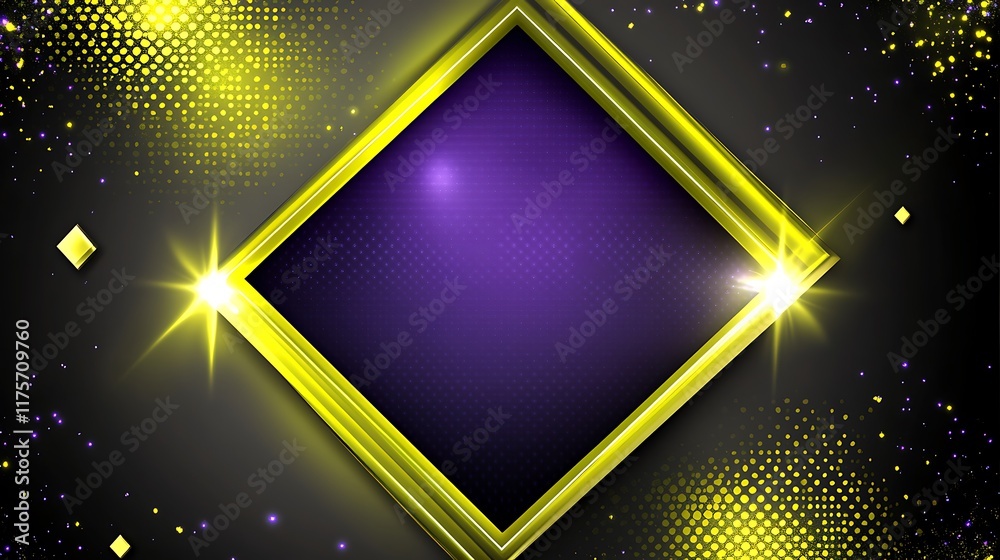 Obraz premium Abstract Gold Frame with Purple Background and Yellow Sparkle