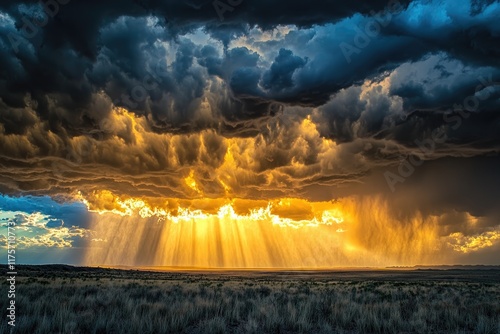 dramatic photo of storm clearing with golden sunlight breaking through clouds symbolizing hope and change