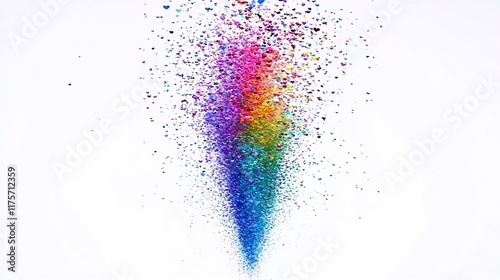 A minimalist white background featuring a vibrant collection of small hearts in rainbow colors, arranged in a swirling pattern to create a dynamic, cheerful, and visually captivating design.