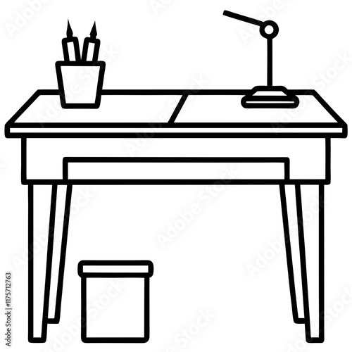 Simple Study Desk Line Drawing