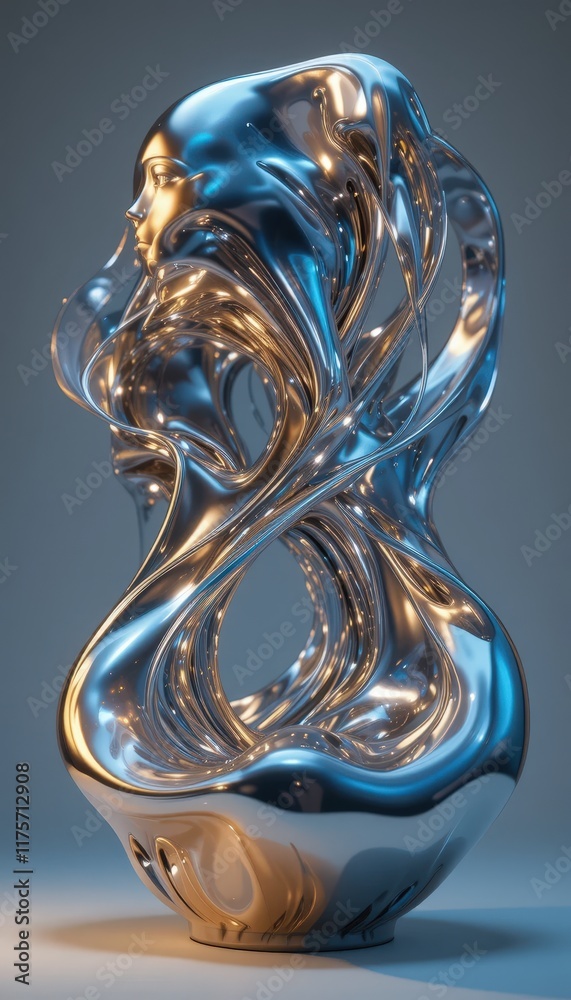 Fototapeta premium Stunning modern sculpture depicting fluid movement and human form illuminated in soft light